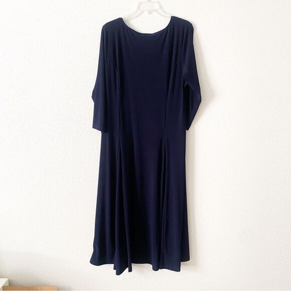 Nina Leonard Swing Dress With Pockets Gold Embellished Navy Blue Size XL - Picture 2 of 3